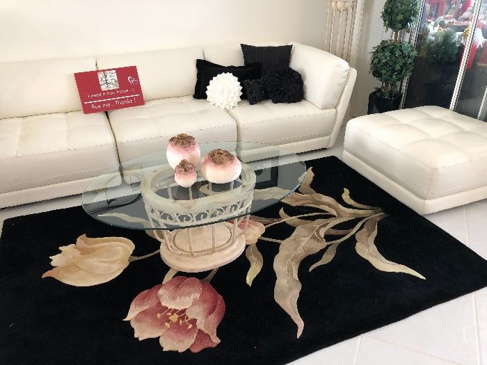 Beautiful clean white Italian leather sofa with ottoman