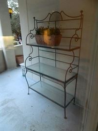 Glass and metal etagere.