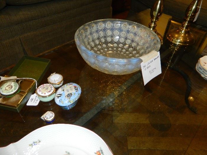 Lalique bowl.  Boxes.