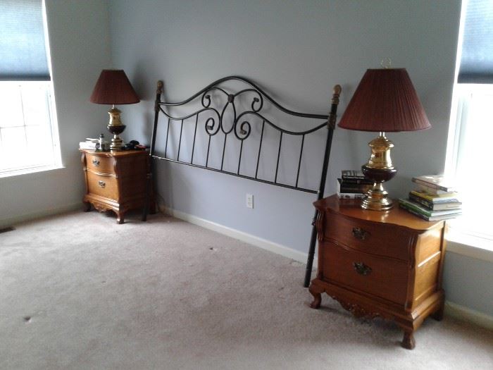 Oak dressers and these two stands can go with cream bed or this King headboard.