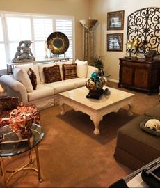 Custom designed sofa and marble cocktail table