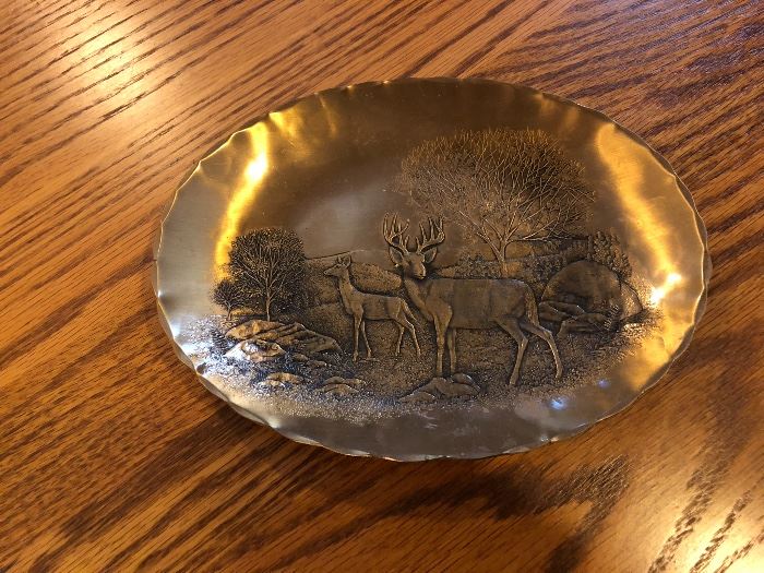 Pewter Stag and Doe decorative platter 