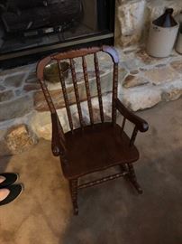 Vintage Child’s Oak spindle back rocking chair 