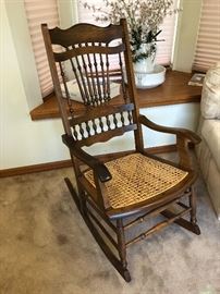 Antique Woven Cane, Spindle back rocking chair
