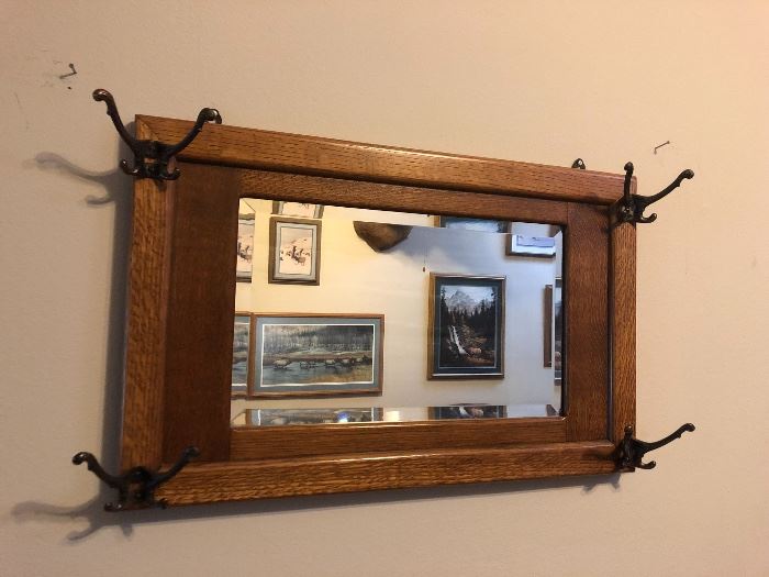 Oak framed bevel mirror
