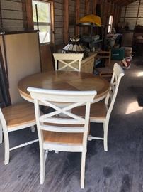 Oak table with leaf, chairs