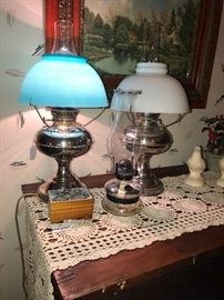 Electrified Oil lamps Blue Glass 