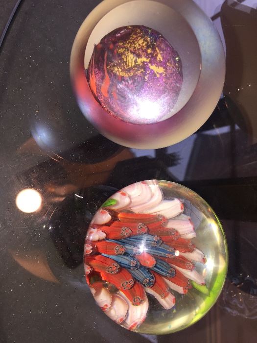 beautiful artist signed glass paper weights