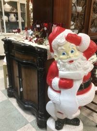 Lots of holiday blow molds...unique bar cabinet...custom painted China cabinets