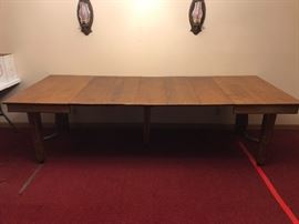 Huge oak gothic banquet table - 5 leaves, on castors, absolutely stunning, WOULD MAKE GREAT FARM TABLE OR DISPLAY TABLE IN SHOP