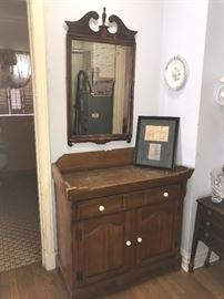Antique flatware chest and mirror  100.00
