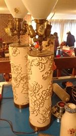 Vintage roll paper lamps with all brass fittings, beautiful condition 3 in total