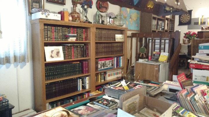 Books, Books, Books,shelves of hard back books & paperbacks too many to mention, vintage/antique paper/magazines Life-Look-Rolling Stone and more/pamphlets/cards/newspapers/letter