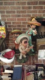 Vintage Mariachi band made of plaster , vintage bed pan--something everyone needs