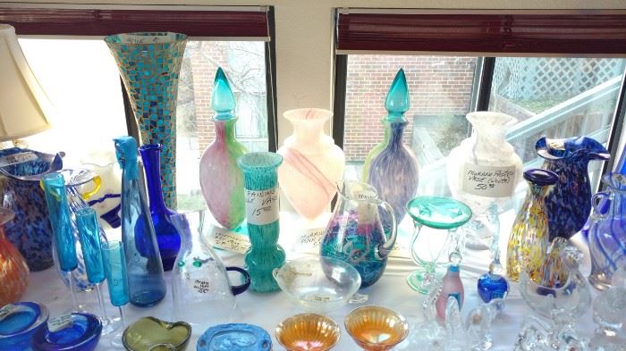 Venetian glass, Bodi glass, Fenton glass, Czech glass, carnival glass, Miska glass, Confor glass from France, Waterford glass