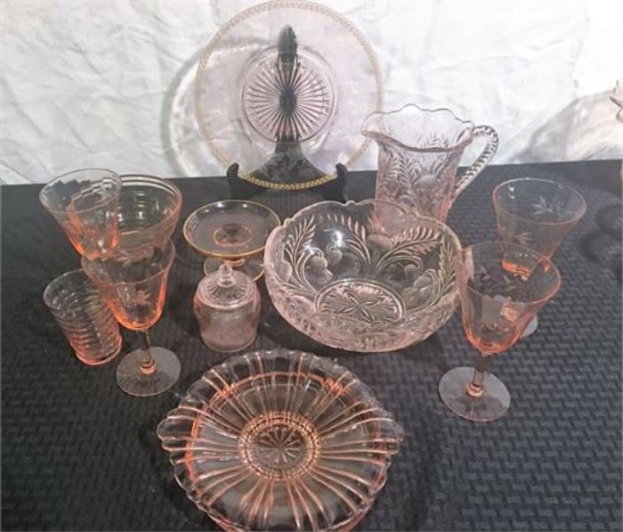  Pink Depression Glass Assortment  http://www.ctonlineauctions.com/detail.asp?id=774338