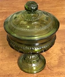 Green Glass Covered Compote