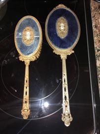 vintage vanity  mirror and brush set