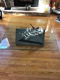 Modern glass top and concrete base coffee table 