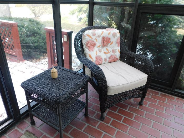 Nice faux wicker chair and end table.