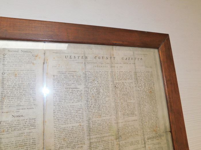 Framed early reproduction of January 4, 1800 Ulster County Gazette 
