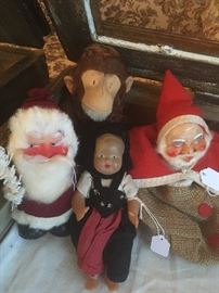 Vintage Christmas Santa's, Monkey & Doll