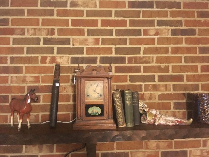 Men's Items... Antique Cast Iron Door Stop, Antique Mantel ,Antique Chalkware Indian etc...Clock