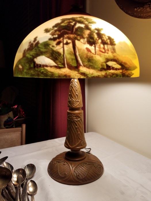 1920's reverse painted lamp by Phoenix Lamp Co.