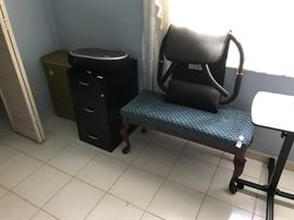 file cabinet, bench, ab roller