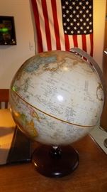 American flag and vintage globe