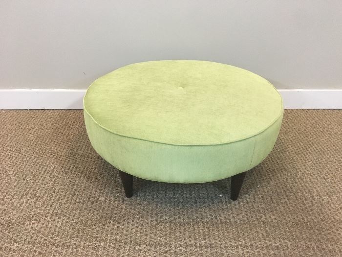 Round Green Button Tufted Ottoman with Tapered Leg