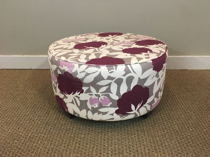 Abstract Purple Grey Floral Round Ottoman
