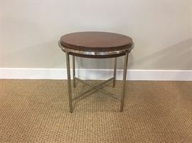 Round Metal and Wood Top End Table