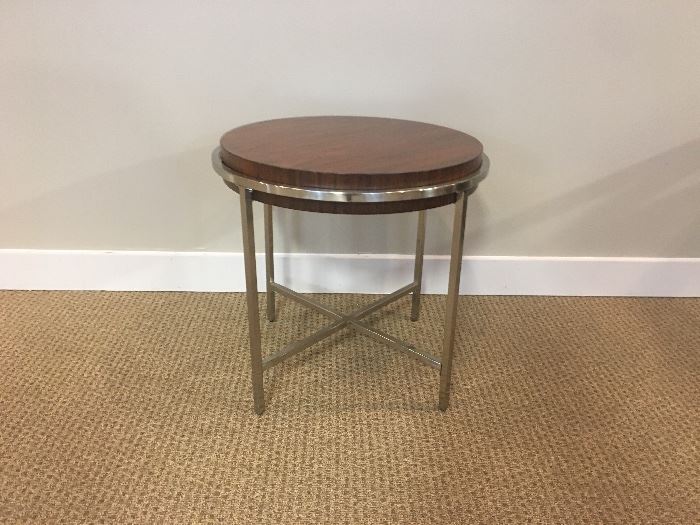 Round Metal and Wood Top End Table