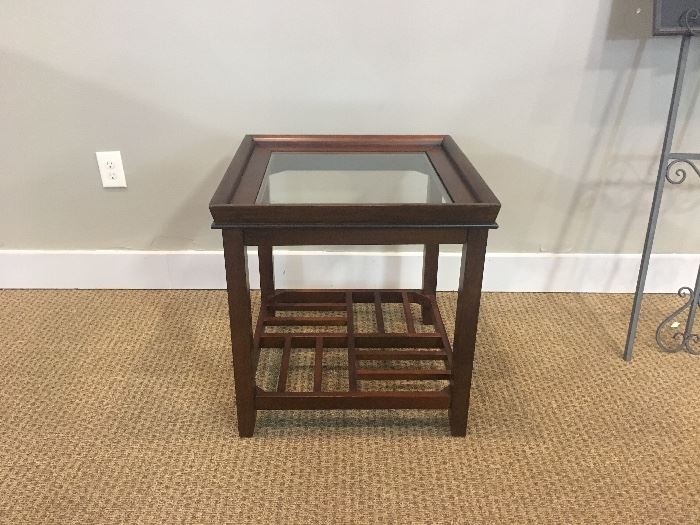 Square Glass Top & Wood End Table
