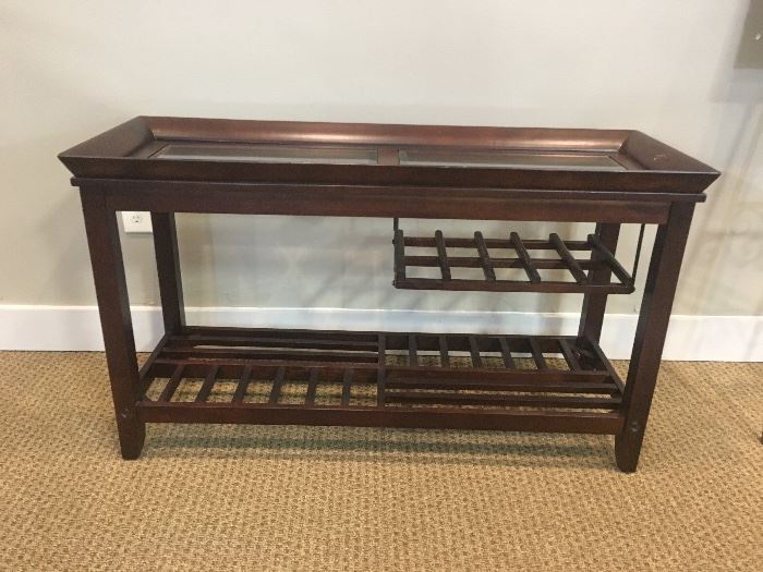 Wood Glass Top Wine Console