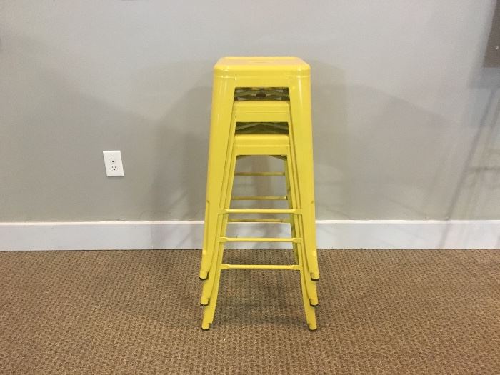 Set of 3 Yellow Industrial Barstools