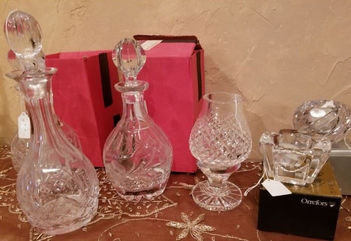 Crystal decanters and candle holders