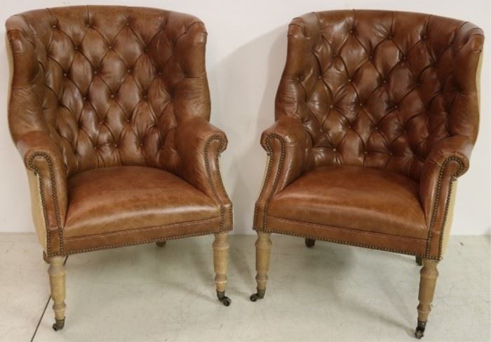 Sarreid Leather chairs burlap back