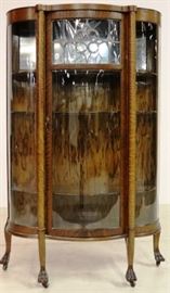 Triple curved & leaded glass oak cabinet