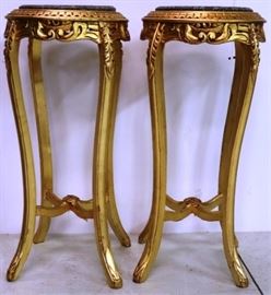 Pair gilded marble top pedestals