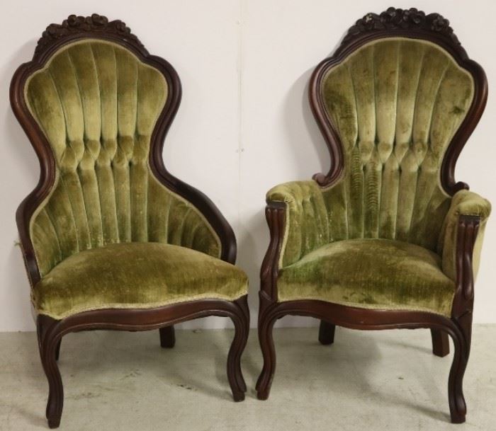 Rose carved pair Victorian chairs