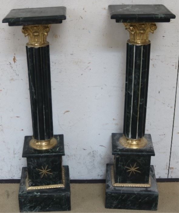 Pair marble & brass pedestals