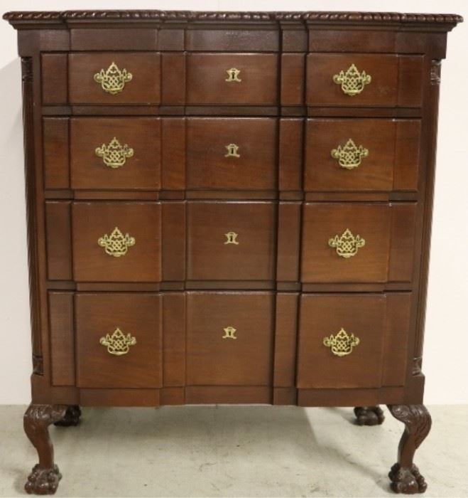 Chippendale block front high chest