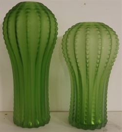 Pair Guildmaster green vases