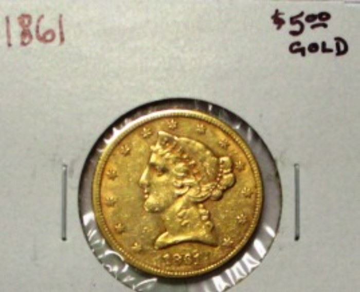1861 $5.00 Gold Liberty 