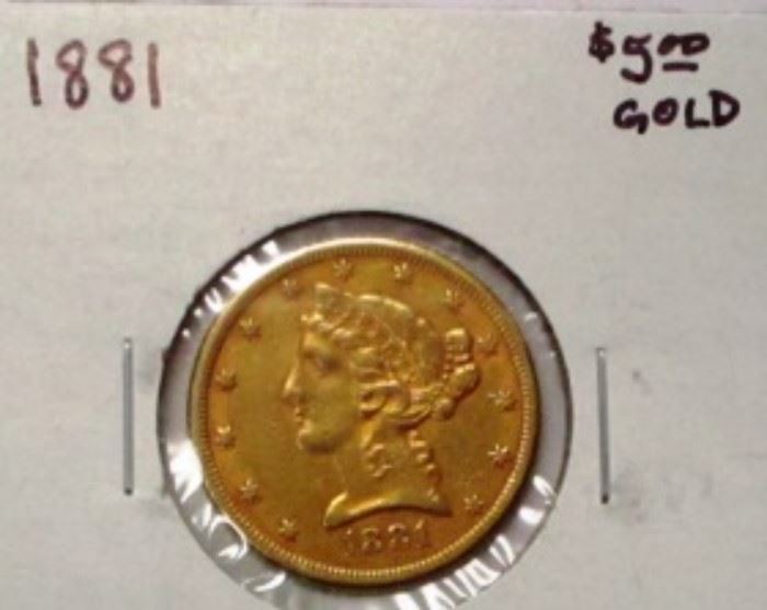 1881 $5.00 Gold Liberty 
