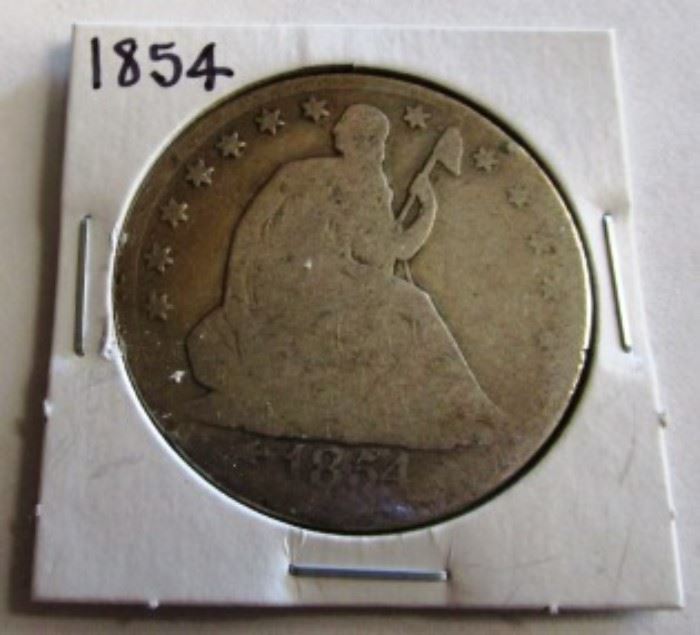 1854 Seated half dollar silver coin
