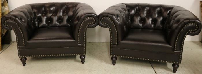 Pair Lazzaro leather Chesterfield chairs