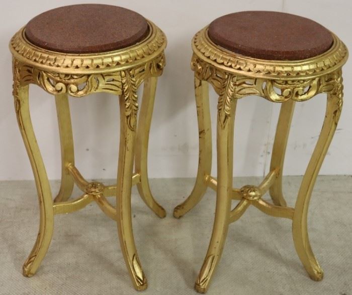 Marble top gilded stands